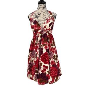 Tracy Reese Floral Silk Cocktail Dress Red Bubble Hem Size 2 Romantic EUC